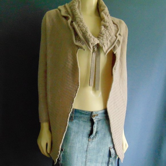 Moth Anthropologie Wool Blend Ruffled Tie Front Cardigan XS - Picture 1 of 7